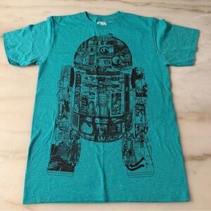 Star Wars R2 D2 Mens Aqua Green Short Sleeve Pullover Graphic T Shirt Size Small